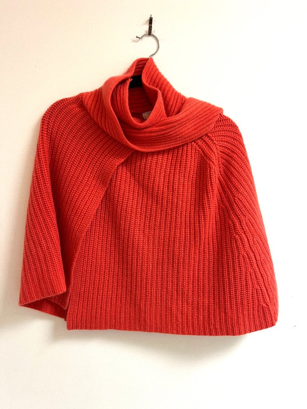 Inhabit Coral Ribbed Asymmetric Convertible Cowl Neck Scarf Poncho Sweater P/S